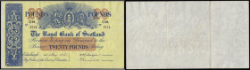 Scotland Royal Bank of Scotland &pound;20 dated 1st May 1957 S/N G94 8714, Pick319c, large size and uniface, pleasing VF or better