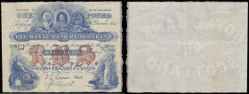 Scotland The Royal Bank of Scotland 1 Pound square Edinburgh 30 December 1914 signed Lunan and hand signed by the cashier Stewart blue on white unifac...