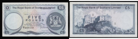 Scotland The Royal Bank of Scotland 5 Pounds 10 January 1981 ERROR serial number (B/1 86958) is misplaced at the top so over lays The Royal Bank of Sc...