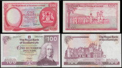 Scotland The Royal Bank of Scotland Ltd 100 Pounds (2) red coat of arms at right dated 1 May 1979 series A/1 108968 Pick 340 VF with some light dirt a...