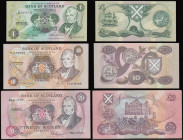 Scotland, Bank of Scotland (3) One Pound 7th Oct 1983 Unc, Ten Pounds 7th May 1992 AU, Twenty Pounds 3 Feb 1992 GVF