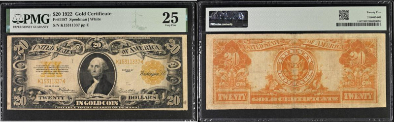 USA Treasury 20 Dollars Gold Certificate Pick 275 series of 1922 golden seal and...