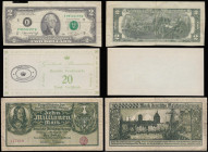 World (3) USA Error 2 Dollars series 1976 miscut paper larger than normal so with wide borders and slight fishtail bottom right Fine, Danzig 10,000,00...