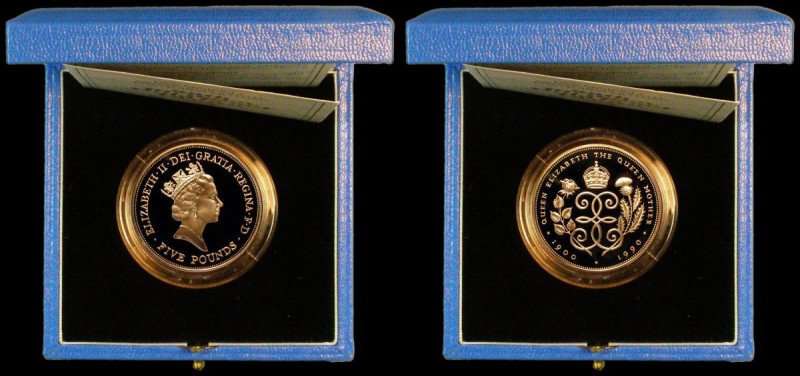 Five Pound Crown 1990 Queen Mother 90th Birthday Gold Proof S.L1 FDC in the Roya...