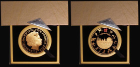 Five Pound Crown 2012 London Olympics, London skyline, Gold Proof with coloured Olympic logo on the reverse The Official London 2012 Olympics Gold Pro...
