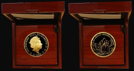 One Hundred Pounds 2021 The Life and Legacy of Mahatma Ghani, One Ounce Gold Proof, S.OB3, Reverse: A lotus flower and the legend MY LIFE IS MY MESSAG...