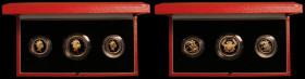 United Kingdom 1986 3-coin Gold Set, comprising Two Pounds Commonwealth Games, Sovereign and Half Sovereign, S.PGS07, FDC in the Royal Mint box of iss...