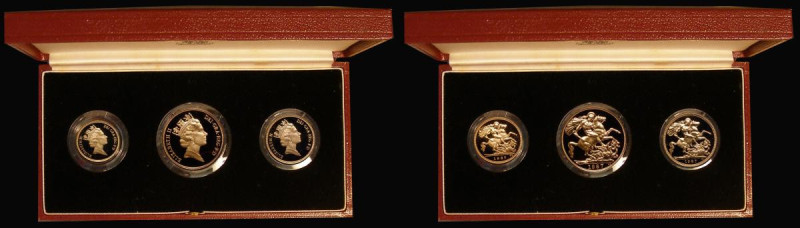 United Kingdom 1987 3-coin Gold Set, comprising Two Pounds, Sovereign and Half S...