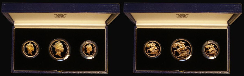 United Kingdom 1988 3-coin Gold Set, comprising Two Pounds, Sovereign and Half S...