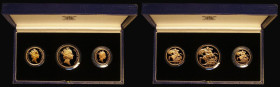 United Kingdom 1988 3-coin Gold Set, comprising Two Pounds, Sovereign and Half Sovereign, S.PGS09, the half Sovereign with a minor handling mark on th...