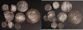 Shillings to Pennies (8) comprising Shilling Charles I mintmark Triangle, Sixpences James I (2) First Coinage 1603 mintmark Thistle VG creased, Second...