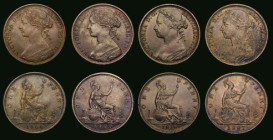 Pennies (4) 1866 Freeman 52 dies 6+G, GVF with a spot by the shield, 1870 Freeman 60 dies 6+G VF with some contact marks, 1876H Freeman 89 dies 8+K, V...