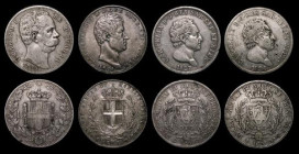 Italian States - Sardinia 5 Lire (3) 1826 KM#116.2 About Fine/Near Fine, 1827 KM#116.2 Fine, 1848 KM#130.2 Fine/Good Fine, Italy 5 Lire 1879R KM#20 Ab...