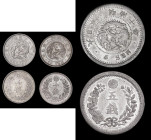 Japan (3) Ten Sen (2) Year 29 (1896) Y#23 EF, Year 32 (1899) Y#23 EF with small tone spots, Five Sen Year 10 (1877) Y#22 EF