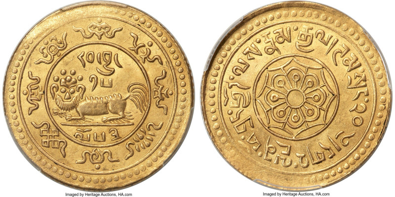 Tibet. Theocracy gold 20 Srang BE 15-53 (1919) MS62 PCGS, Ser-Khang mint, KM-Y22...