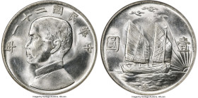 Republic Sun Yat-sen "Birds Over Junk" Dollar Year 21 (1932) MS66 NGC, Shanghai mint, KM-Y344, L&M-108, Kann-622, WS-0144. In the world of numismatics...
