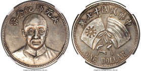 Republic Chang Tso-lin silver Fantasy Imitative "Mukden Tiger" Dollar Year 17 (1928) AU55 NGC, cf. KM-Pn90 (for original Pattern), cf. L&M-871 (same),...