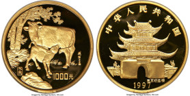 People's Republic gold Proof "Year of the Ox" 1000 Yuan (12 oz) 1997 PR69 Ultra Cameo NGC, KM1006, Cheng-pg 221, CC-929. Mintage: 103. Lunar series. A...