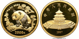People's Republic gold Proof "Panda" 2000 Yuan (Kilo) 1997 PR67 Ultra Cameo NGC, KM992, PAN-284A. Mintage: 58. Stamped on edge "044." A minimally avai...