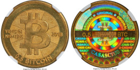 Casascius brass Loaded (Unredeemed) 0.5 Bitcoin (BTC) 2013 MS66 NGC, Ahonen-pg 100. Total Issued: 3,084. Series 2. Type PF. 25.4mm. Firstbits 124WfK33...