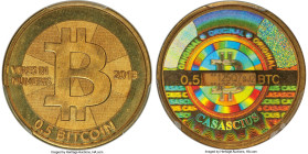 Casascius brass Loaded (Unredeemed) 0.5 Bitcoin (BTC) 2013 MS66 PCGS, Ahonen-pg 100. Total Issued: 3,084. Series 2. Type PF. 25.4mm. Firstbits 125Q7sJ...