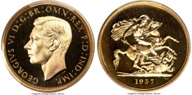 George VI gold Proof 5 Pounds 1937 PR65 PCGS, KM861, Fr-409, S-4074, W&R-435. Mintage: 5,500. Of inspiring quality and technical caliber for this larg...