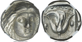 CARIAN ISLANDS. Rhodes. Ca. 316-305 BC. AR tetradrachm (23mm, 15.04 gm, 12h). NGC Choice VF 5/5 - 4/5. Head of Helios facing, turned slightly right, h...