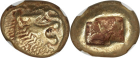 LYDIAN KINGDOM. Alyattes or Walwet (ca. 610-546 BC). EL third-stater or trite (13mm, 4.72 gm). NGC XF 5/5 - 4/5. Lydo-Milesian standard, Sardes, unins...