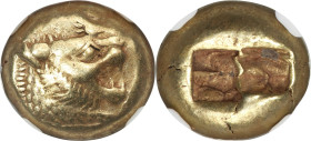 LYDIAN KINGDOM. Alyattes or Walwet (ca. 610-546 BC). EL third-stater or trite (12mm, 4.72). NGC Choice VF 5/5 - 4/5. Lydo-Milesian standard, Sardes, u...