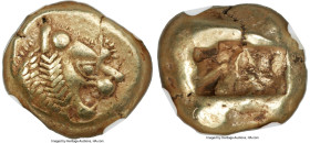 LYDIAN KINGDOM. Alyattes or Walwet (ca. 610-546 BC). EL third-stater or trite (13mm, 4.73gm). NGC Choice VF 5/5 - 4/5. Lydo-Milesian standard, Sardes,...