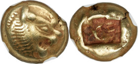 LYDIAN KINGDOM. Alyattes or Walwet (ca. 610-546 BC). EL third-stater or trite (12mm, 4.69 gm). NGC Choice VF 5/5 - 4/5. Lydo-Milesian standard, Sardes...