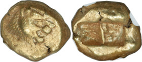 LYDIAN KINGDOM. Alyattes or Walwet (ca. 610-546 BC). EL third-stater or trite (14mm, 4.69 gm). NGC Choice VF 5/5 - 3/5, countermarks, marks. Lydo-Mile...