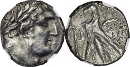 PHOENICIA. Tyre. Ca. 126/5 BC-AD 65/6. AR shekel (23mm, 14.07 gm, 1h). NGC XF 4/5 - 4/5. Dated Civic Year 158 (AD 32/3). Laureate bust of Melqart righ...