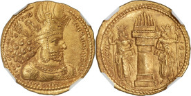 SASANIAN KINGDOM. Shahpur I (AD 240-272). AV dinar (22mm, 7.31 gm, 3h). NGC Choice AU 5/5 - 4/5. Mint I ("Ctesiphon"), Phase II, ca. AD 260-272. Drape...