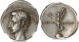 Octavian, as Imperator and Triumvir (43-33 BC). AR denarius (19mm, 3.95 gm, 8h). NGC XF 4/5 - 4/5, brushed. Italian mint, 31-30 BC. Bare head of Octav...