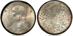 Republic Yuan Shih-kai Dollar Year 3 (1914) MS64 PCGS, KM-Y329, L&M-63, Kann-646. Yuan not connected. An ivory-toned near-Gem, cascading with satin lu...