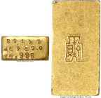 Republic gold Central Mint Tael Ingot ND (1946-1949) MS62 PCGS, Shanghai mint, L&M-1074B. 25x13mm. 31.14gm. The obverse stamps convey the authority of...