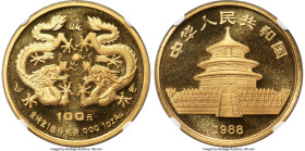 People's Republic gold Proof "Year of the Dragon" 100 Yuan (1 oz) 1988 PR68 Ultra Cameo NGC, KM196, Fr-B66. Lunar Series. Small Date variety. HID09801...