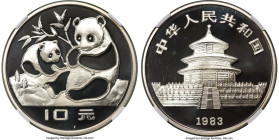 People's Republic silver Proof "Panda" 10 Yuan 1983 PR69 Ultra Cameo NGC, KM67, PAN-11A. The essential first-year issue of the iconic one ounce silver...