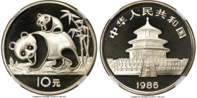 People's Republic silver Proof "Panda" 10 Yuan 1985 PR69 Ultra Cameo NGC, KM114, PAN-27A. One of the key early one ounce silver Panda issues, prized a...