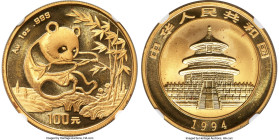 People's Republic gold "Panda - Large Date" 100 Yuan (1 oz) 1994 MS67 NGC, KM615, PAN-211A. Large Date variety. HID09801242017 © 2024 Heritage Auction...