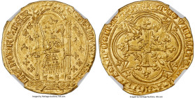 Charles V gold Franc à pied ND (1364-1380) MS63 NGC, Fr-284. 3.78gm. Really impressive clarity for this hammered issue with limited weakness throughou...