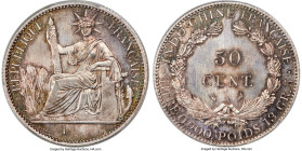 French Colony silvered bronze Specimen Pattern 50 Cents 1(931)-A SP67 PCGS, Paris mint, KM-E23, Lec-260 (plate coin). Splendid test strike for this is...