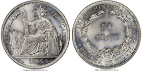 French Colony Specimen Pattern Essai 50 Cents 1946-(a) SP66 PCGS, Paris mint, KM-E41, Lec-264 (plate coin). Exemplary representative of this more comm...