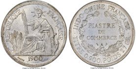 French Colony Piastre 1900-A MS64 PCGS, Paris mint, KM5a.1, Lec-282 (plate coin). Exhibiting a snowy near-Gem appearance for this ubiquitous type, tin...