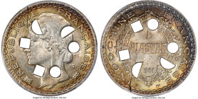 French Colony silver Specimen Pattern Perforated Piastre 1931 SP63 PCGS, Paris mint, Lec-306 (plate coin). Stamped "50" behind bust. .900 silver. Intr...