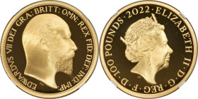 Elizabeth II gold Proof "King Edward VII" 100 Pounds (1 oz) 2022 PR70 Ultra Cameo NGC, S-BMGA4. Mintage: 610. British Monarchs series. One of First 10...