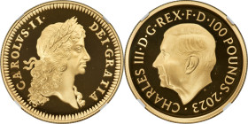 Charles III gold Proof "King Charles II" 100 Pounds (1 oz) 2023 PR70 Ultra Cameo NGC, Mintage: 261. British Monarchs series. One of First 100 Struck. ...