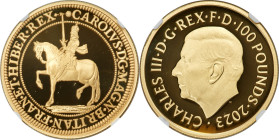 Charles III gold Proof "King Charles I" 100 Pounds (1 oz) 2023 PR70 Ultra Cameo NGC, Mintage: 260. British Monarchs series. One of First 100 Struck. A...