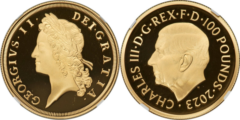 Charles III gold Proof "King George II" 100 Pounds (1 oz) 2023 PR70 Ultra Cameo ...